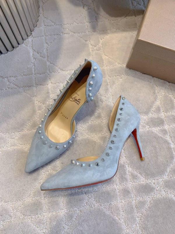 CL Irishell 85 Studded d'Orsay Pumps Light Sky Blue Suede 177128