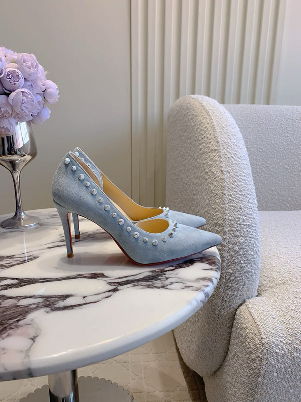 CL Irishell 85 Studded d'Orsay Pumps Light Sky Blue Suede 177128