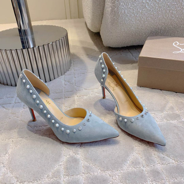 CL Irishell 85 Studded d'Orsay Pumps Light Sky Blue Suede 177128