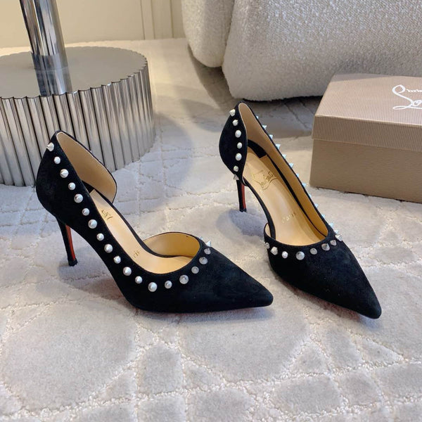 CL Irishell 85 Studded d'Orsay Pumps Black Suede 177126