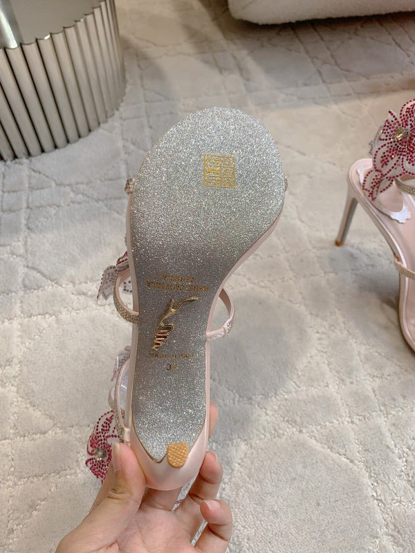 RC Flower Sandals Pink Sheepskin Rhinestones 328465