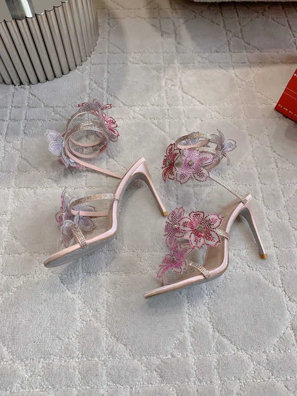 RC Flower Sandals Pink Sheepskin Rhinestones 328465