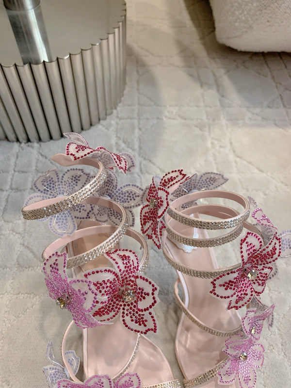 RC Flower Sandals Pink Sheepskin Rhinestones 328465