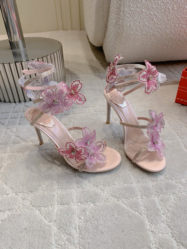 RC Flower Sandals Pink Sheepskin Rhinestones 328465