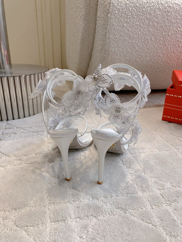 RC Flower Sandals Silver Sheepskin Rhinestones 328468