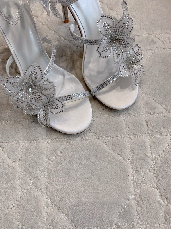 RC Flower Sandals Silver Sheepskin Rhinestones 328468