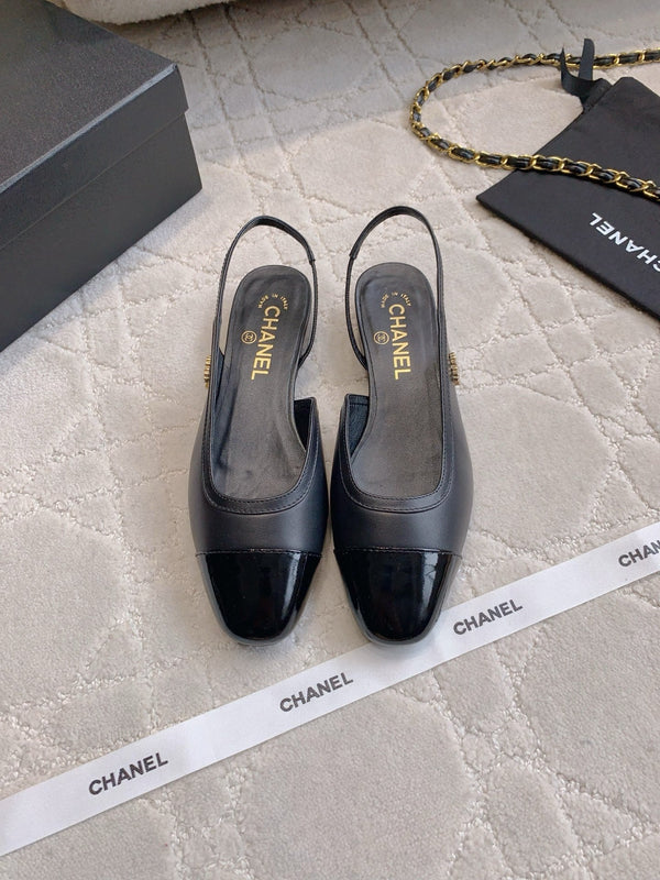 CC Cap Toe Slingback Black Lamskin 404281