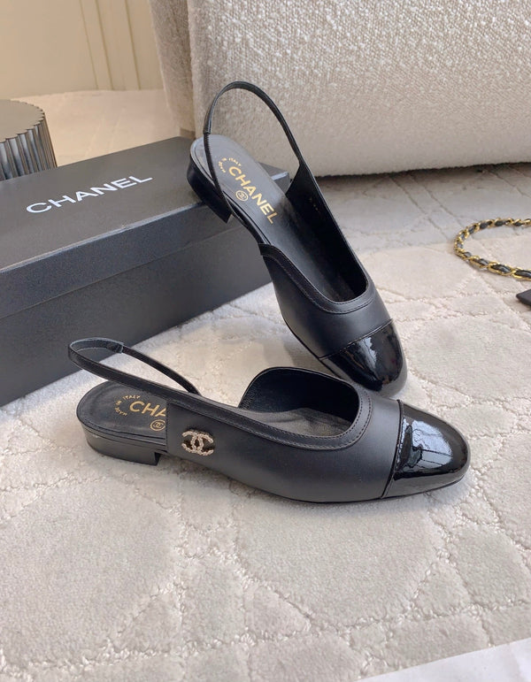 CC Cap Toe Slingback Black Lamskin 404281