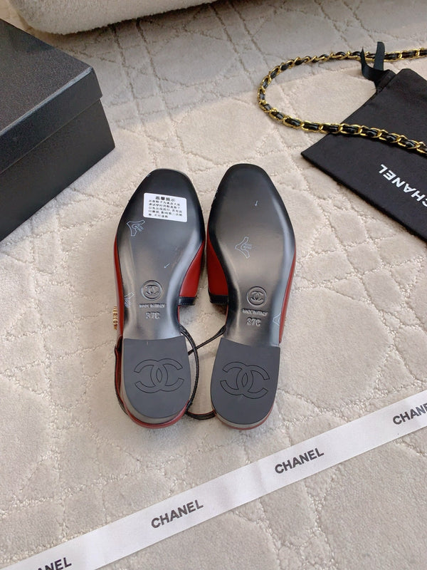 CC Cap Toe Slingback Black Red Lambskin 404283