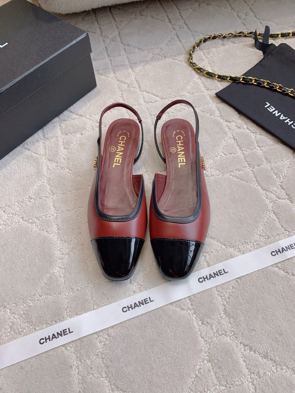 CC Cap Toe Slingback Black Red Lambskin 404283