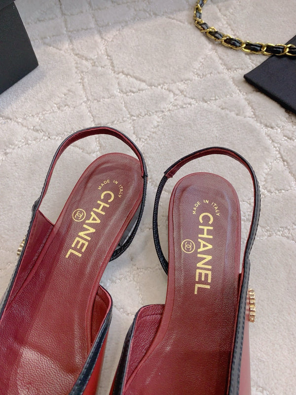 CC Cap Toe Slingback Black Red Lambskin 404283