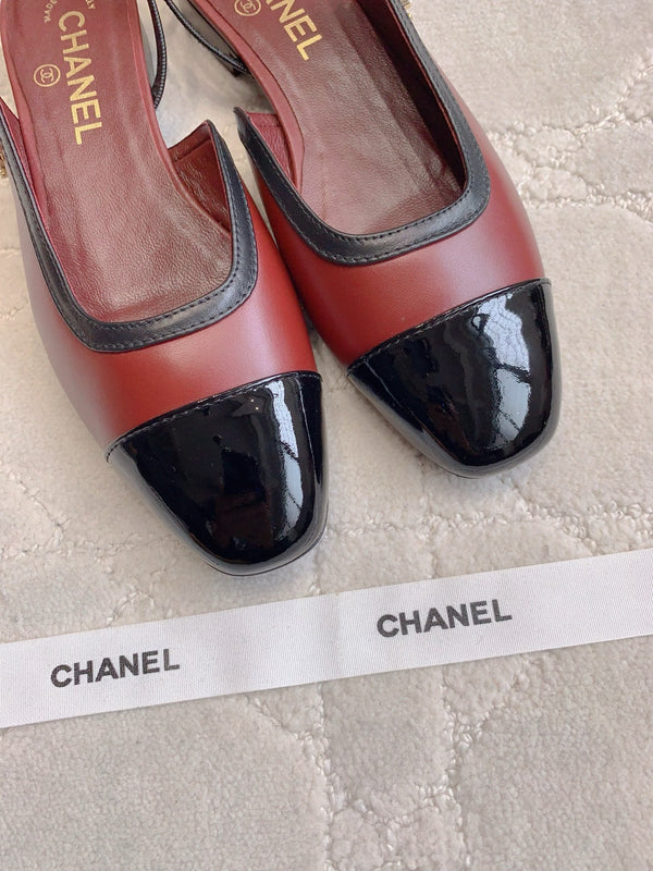 CC Cap Toe Slingback Black Red Lambskin 404283