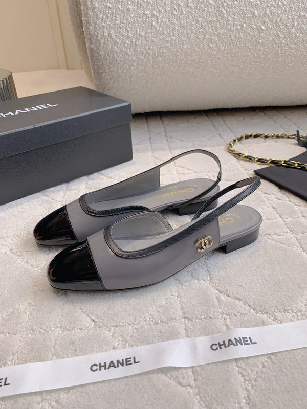CC Cap Toe Slingback Black Gray Lambskin 404282