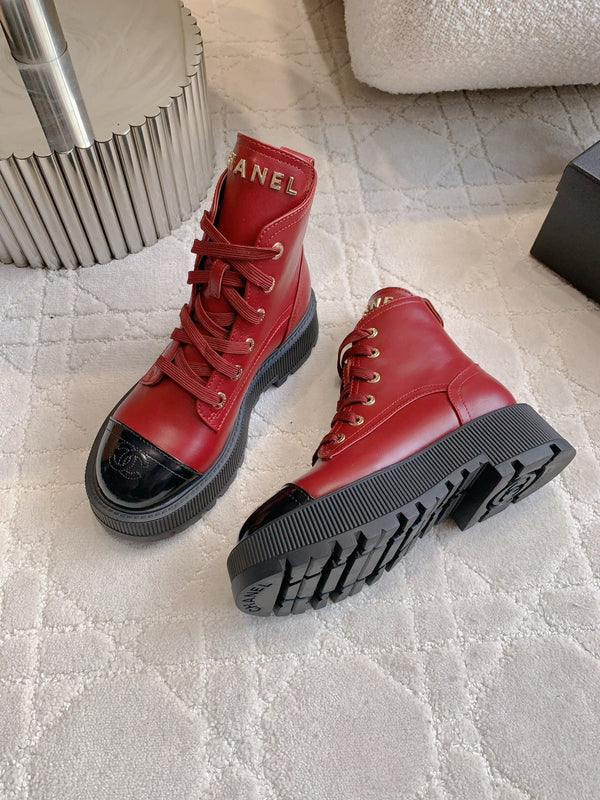 CC 24 Combat Boots 50mm Red Black Calfskin & Sheepskin 404287