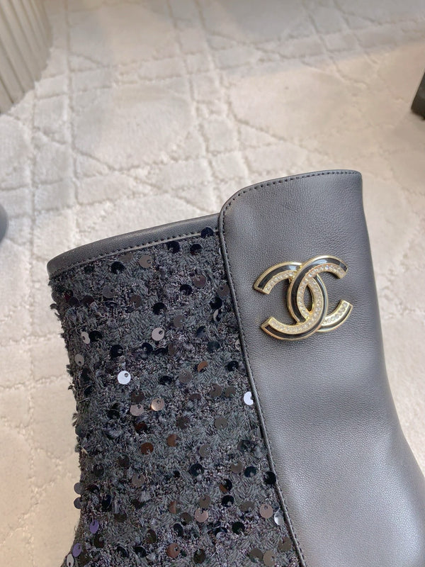 CC Ankle Boot 30mm Black Cowhide Glitter 464576