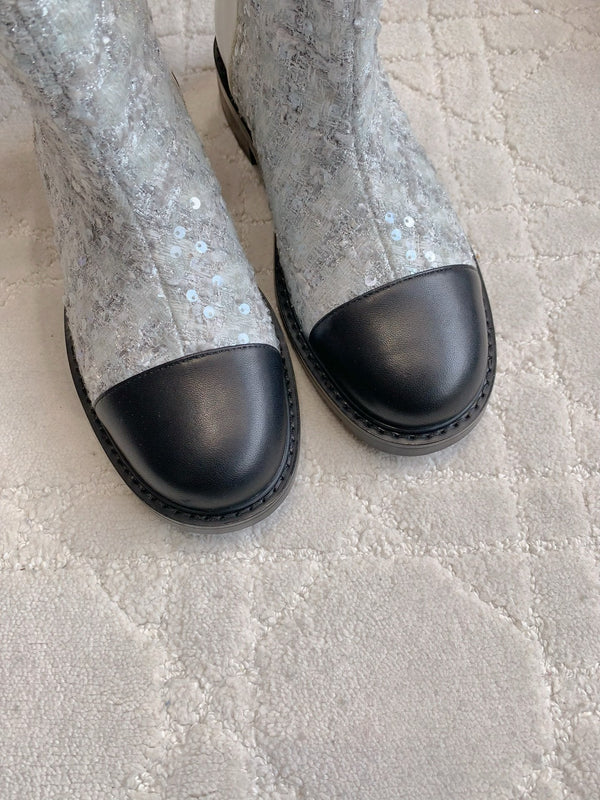 Stivaletto CC 30mm in pelle di vacchetta beige chiaro con glitter argento 464578