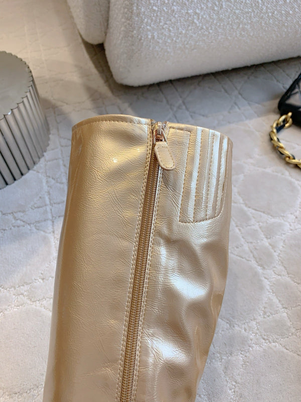 CC 25 Heeled Long Boot Light Gold mix Black Patent Leather 516681