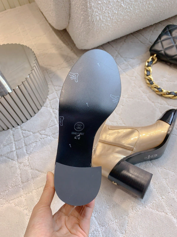 CC 25 Heeled Short Boot Light Gold mix Black Patent Leather 516677