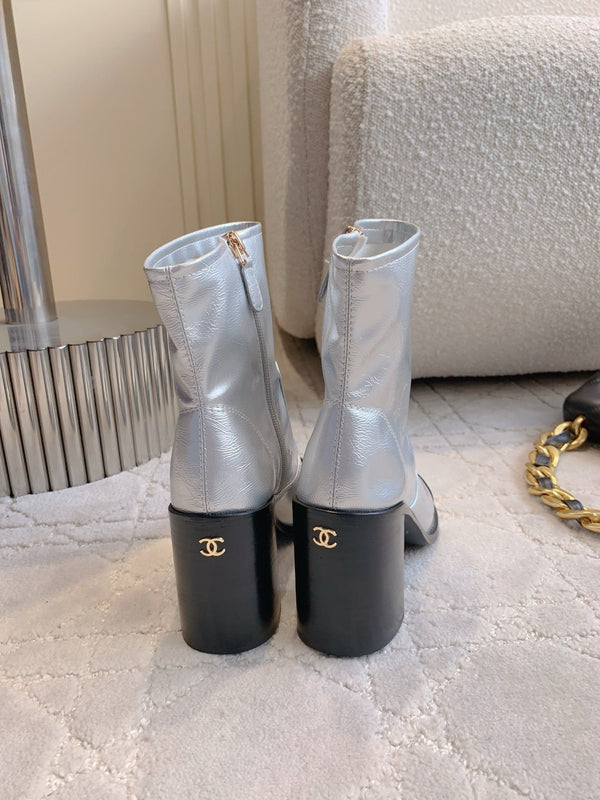 CC 25 Heeled Short Boot Silver mix Black Patent Leather 516676