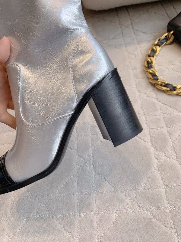 CC 25 Heeled Short Boot Silver mix Black Patent Leather 516676