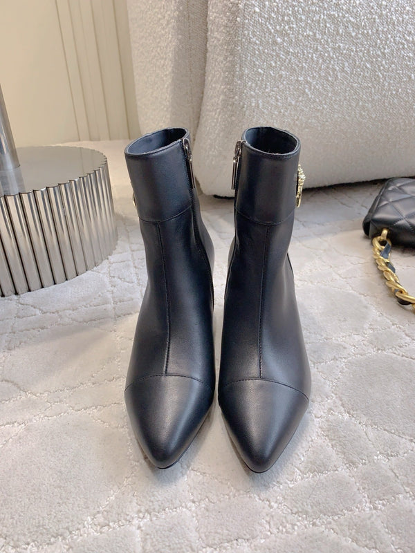 CC 25 Chunky High-heeled Ankle Boots Black Gold Calfskin 516660