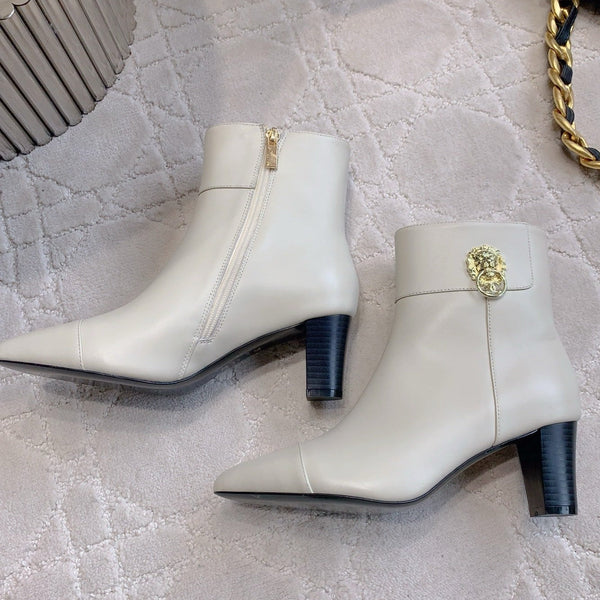 CC 25 Chunky High-heeled Ankle Boots White Calfskin 516658