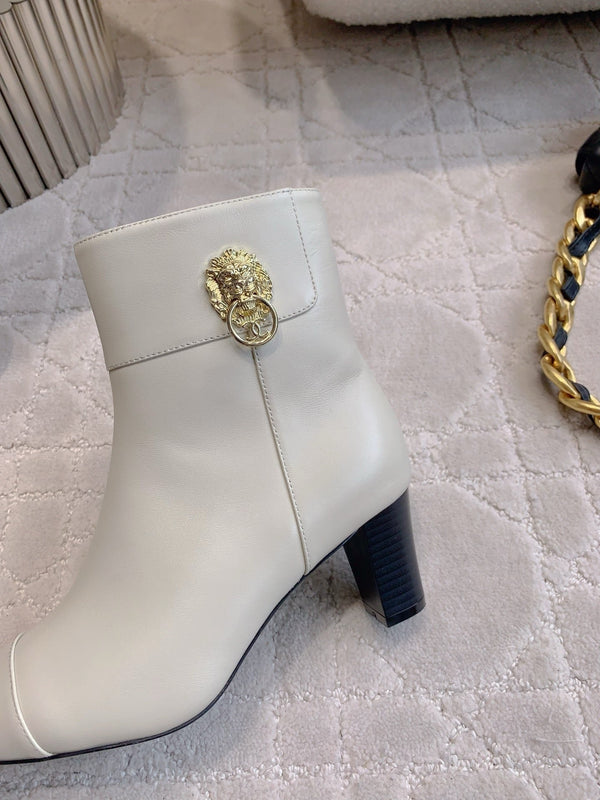 CC 25 Chunky High-heeled Ankle Boots White Calfskin 516658