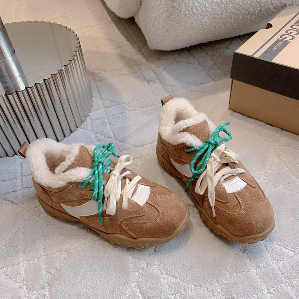 UGG Lanxuryee Cow Sneaker Brown Suede Shearling Lining 516901