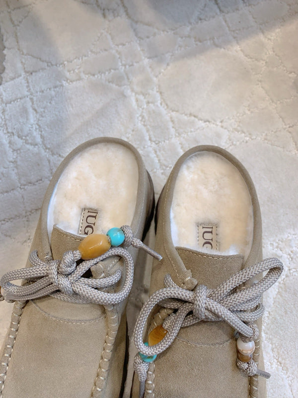 UGG Yupoo Loafers Khaki Wool Suede Mule Fleece Lining 516911