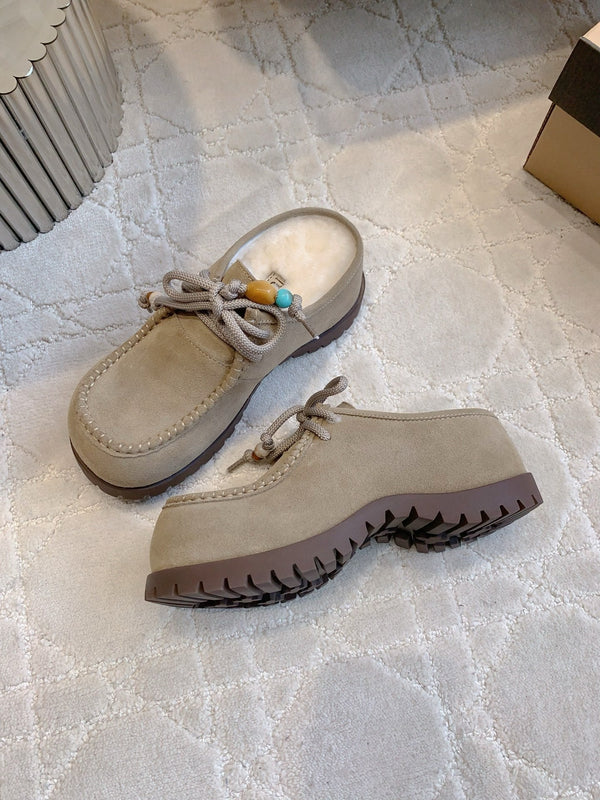 UGG Yupoo Loafers Khaki Wool Suede Mule Fleece Lining 516911