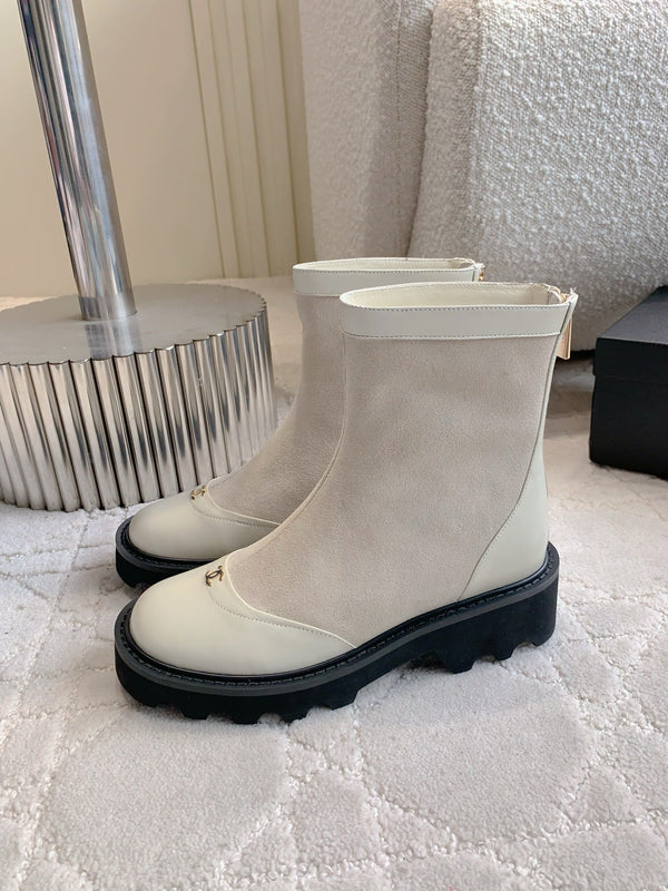 CC Nouvelle plateforme Bottines à talon Cheville Daim Taupe Clair Peau de Mouton