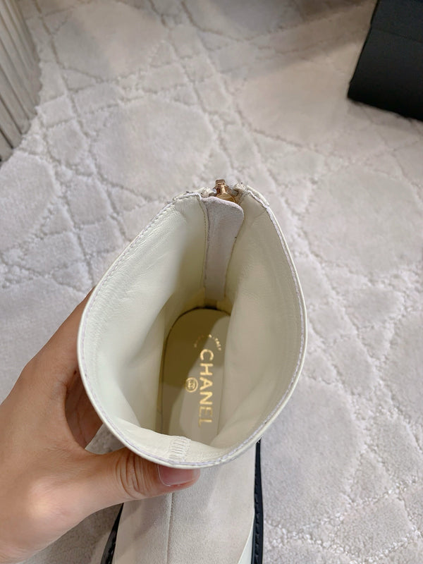 CC Nouvelle plateforme Bottines à talon Cheville Daim Taupe Clair Peau de Mouton