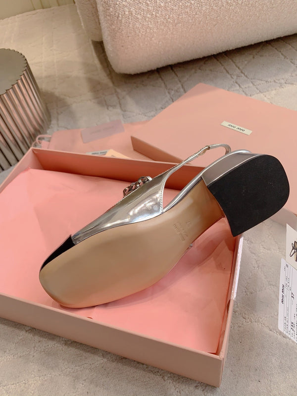 Miu Bicolor Cap-Toe Slingback 4cm Black Sliver Patent Leather 724259