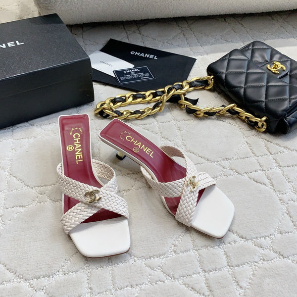 CC Cross Sandal White Woven Kitten Lambskin 808090