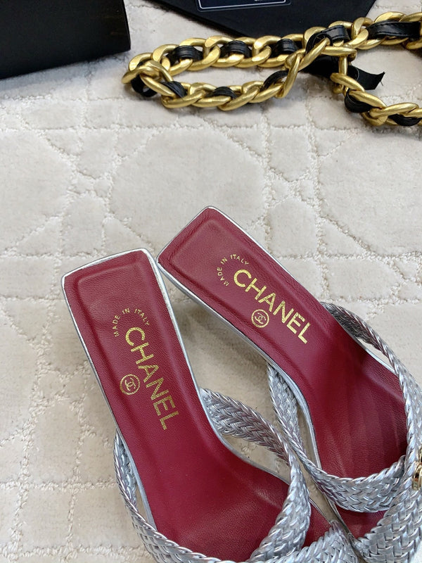 CC Cross Sandal Sliver Woven Kitten Lambskin 808089