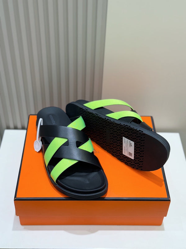 HM Men's Kazimir Slide Black Green Calfskin 562770