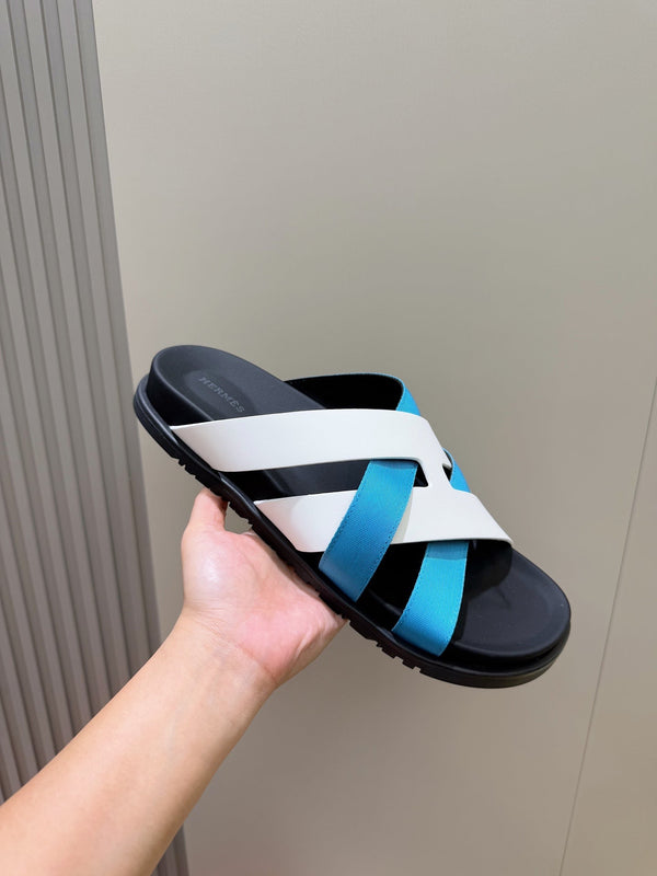 HM Men's Kazimir Slide Blue White Calfskin 562777