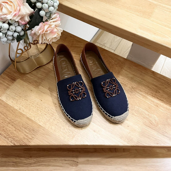 Espadrillas Loew Anagram in pelle e tela marrone denim