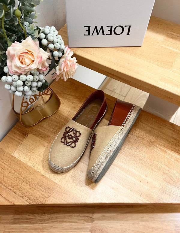 Espadrillas Loew Anagram Beige Marrone Pelle e Tela