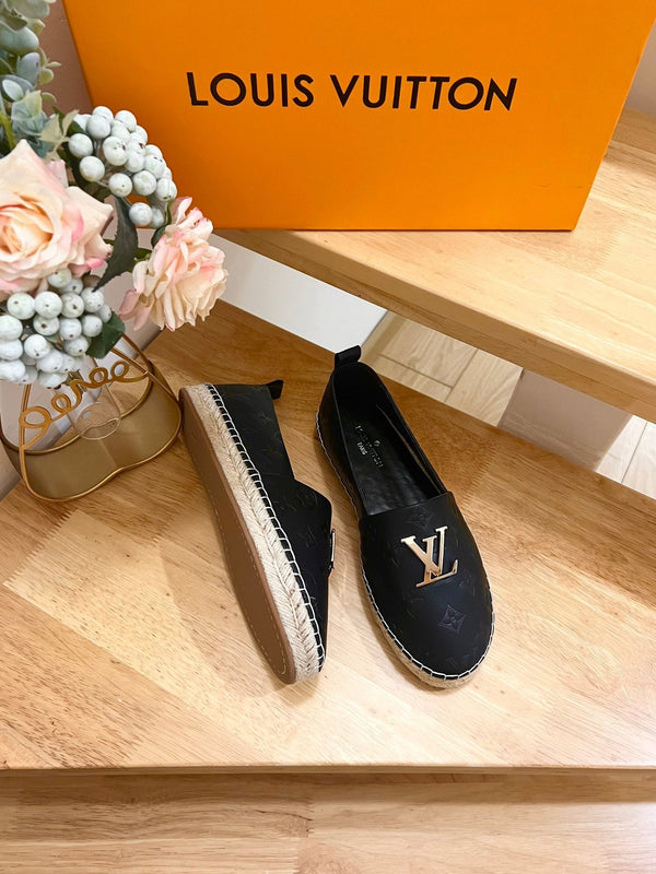 Espadrillas da pescatore in pelle di pecora nera con stampa LV 240629