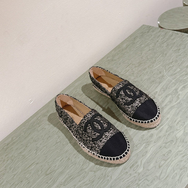 espadrillas nere argento tweed tela nera