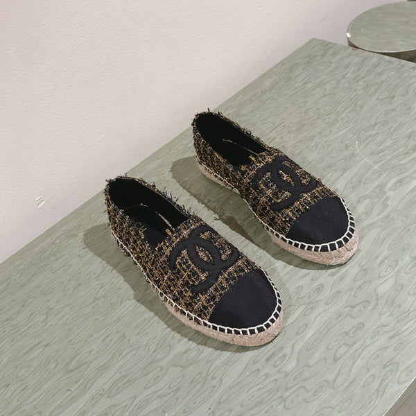 espadrile in tela tweed nera e oro