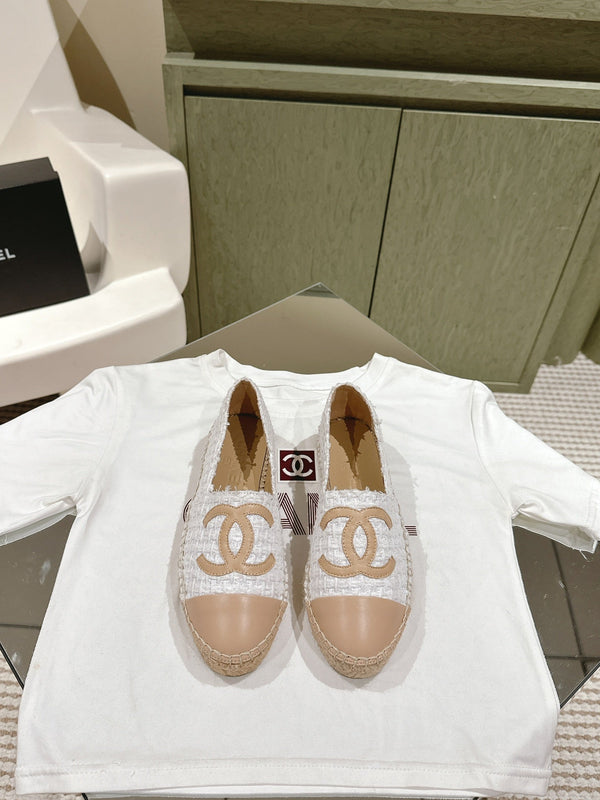 espadrilles grey tweed beige calfskin