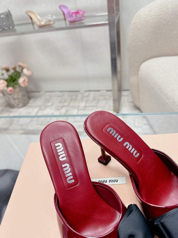 Miu Mordoré Black Bows Mules 70mm Burgundy Cowhide 445511