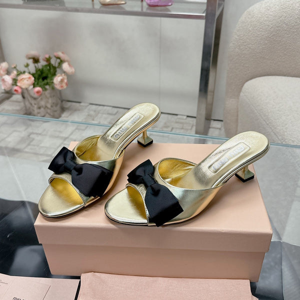 Miu Mordoré Black Bows Mules 50mm Gold Cowhide 445518