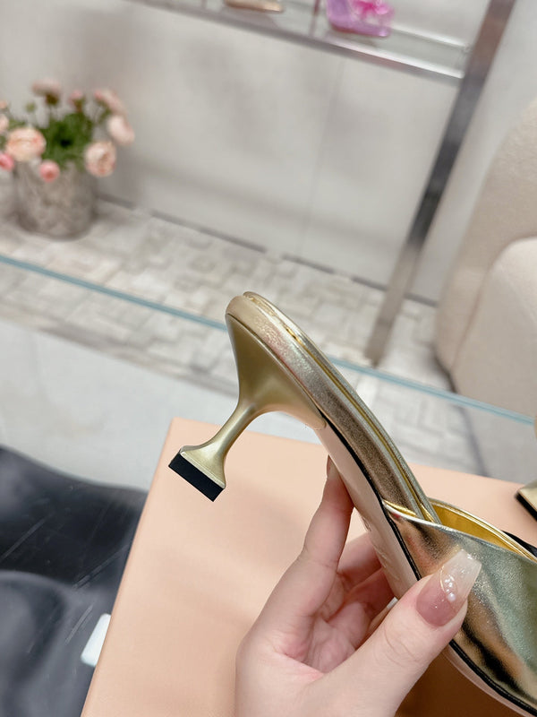 Miu Mordoré Black Bows Mules 50mm Gold Cowhide 445518