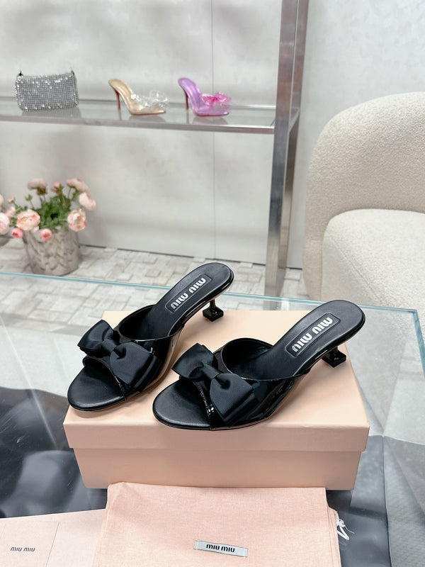 Miu Mordoré Black Bows Mules 50mm Black Cowhide 445521