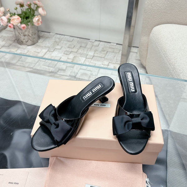 Miu Mordoré Black Bows Mules 50mm Black Cowhide 445521