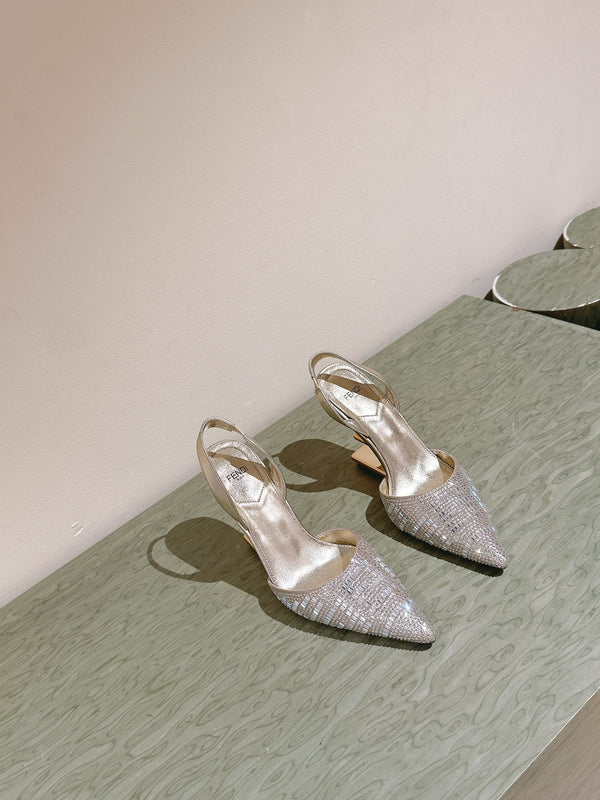 FENDI SANDALI CON TACCO ALTO E PAILLETTES 85MM ORO
