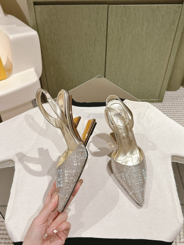 FENDI SANDALI CON TACCO ALTO E PAILLETTES 85MM ORO